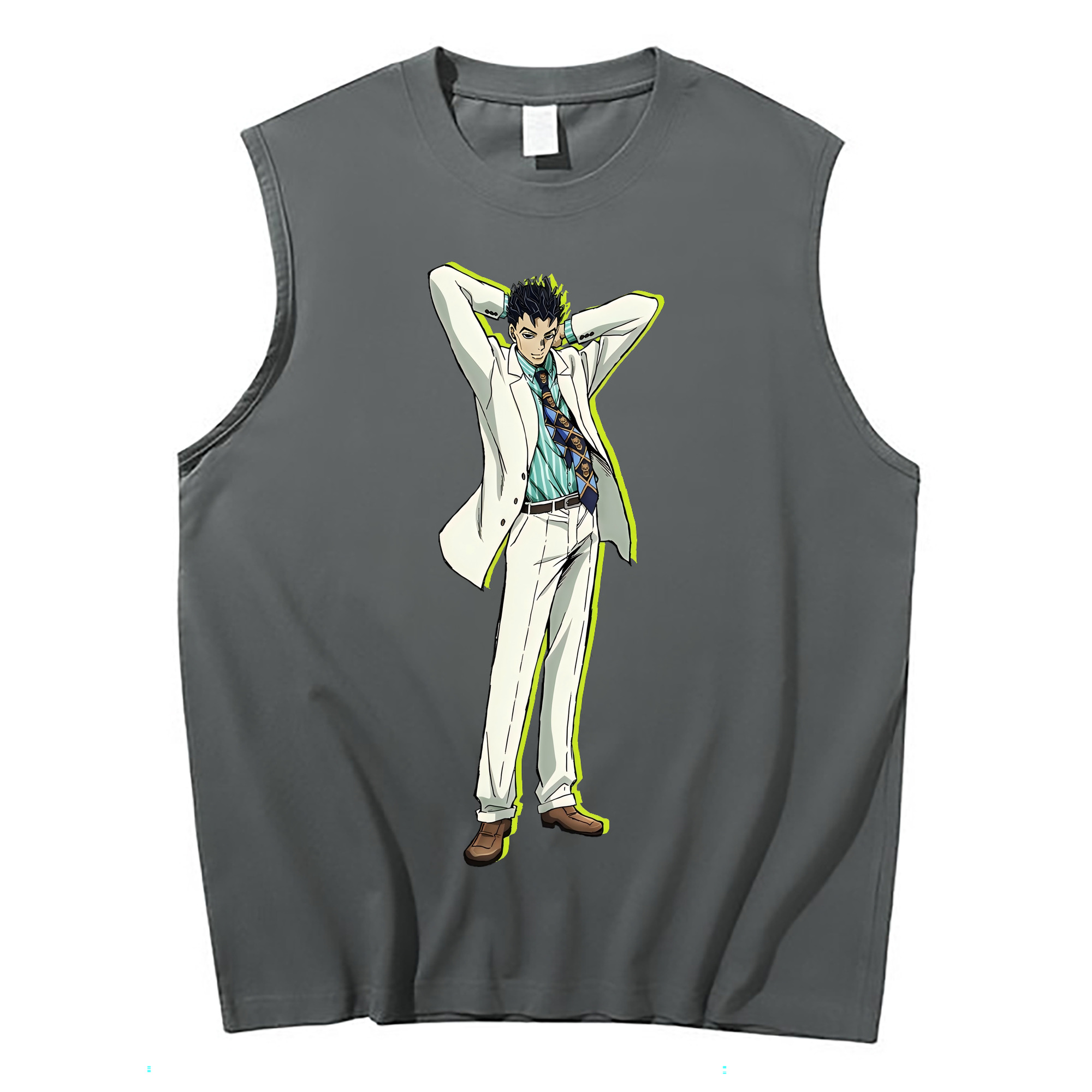 （画像用） ジョジョの奇妙な冒険 きら よしかげ JoJo's Bizarre Adventure Kira Yoshikage コットン100％タンクトップ（フロントプリント）